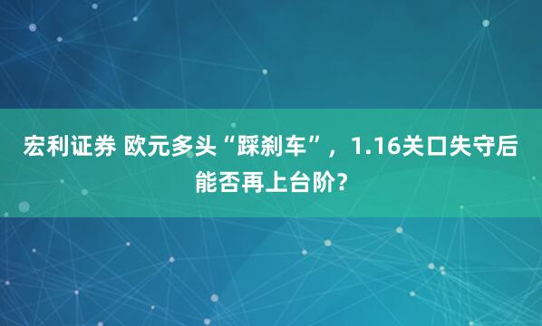 宏利证券 欧元多头“踩刹车”，1.16关口失守后能否再上台阶？