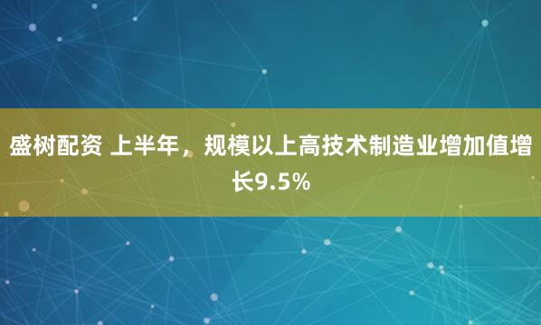 盛树配资 上半年，规模以上高技术制造业增加值增长9.5%