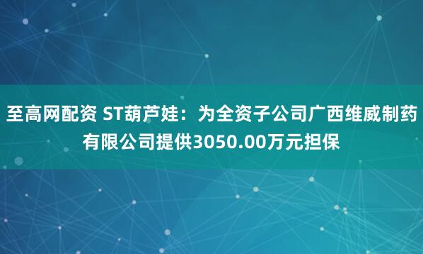 至高网配资 ST葫芦娃：为全资子公司广西维威制药有限公司提供3050.00万元担保